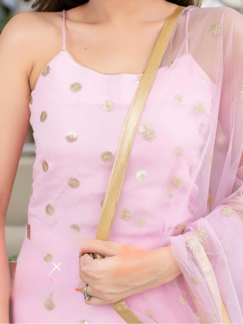 New w/o tags Shaurya Sanadhya pink  Gold-Accent Spaghetti Strap Kurta size Small